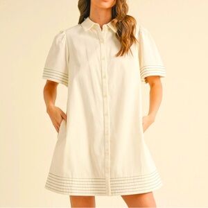 ENMerci Short Sleeve Button Down Elegant Mini Dress in various sizes NWT